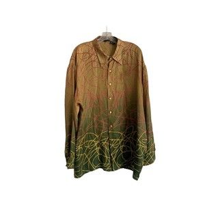 VINTAGE MENS JOEY RICHI TEXTURED 100% SILK SHIRT GEOMETRIC OMBRE XL